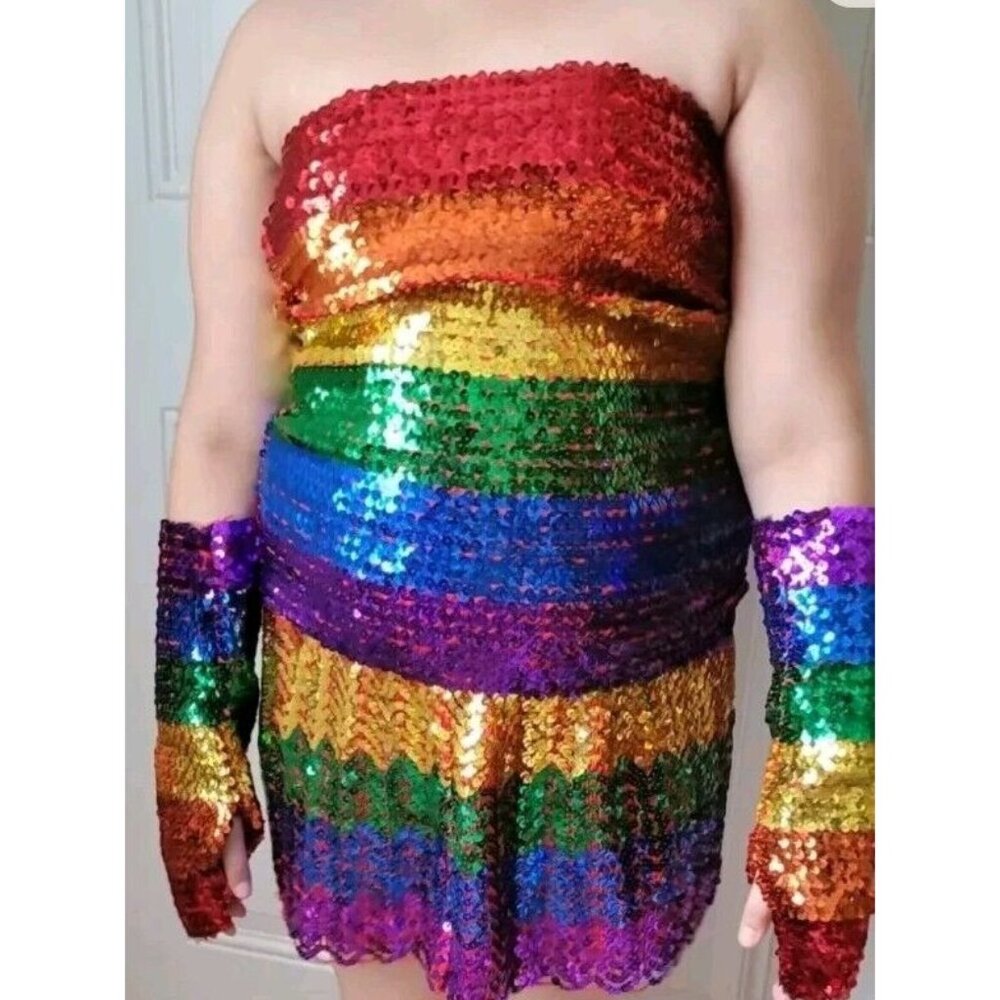 Rainbow Sequin Tube Top  Pride Size L/XL
